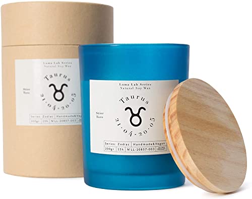Lumaland Scented Jar Candle - Star Signs - 100% Vegan Soy Wax - Burns 25 Hours - Sustainable, Vegan, Stylish Home Fragrance Zodiac Candle - Taurus - Sandlewood Fragrance