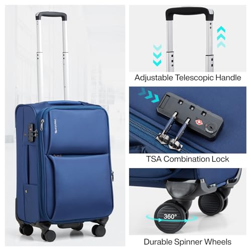 Image of Hanke Softside Expandable Luggage 16 /20 /24 /28 Inch Carry On Luggage for Travel Checked Luggage Suitcases with Wheels TSA Luggage Large Suitcase, Blue, 24 Inch Checked in, Softside Expandable Luggage