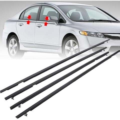 MotorFansClub 4PCS Weatherstrip Window Sealing Fit for Honda Civic 2006 2007 2008 2009 2010 2011 Door Outside Sealing Strip, Black Cover