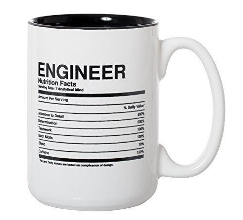 Engineer Nutritional Facts Ingredients Label Mug - Engineer Gift Mug - 15oz Deluxe Double-Sided Coffee Tea Mug