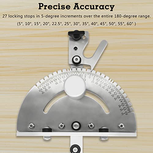 Precision Miter Gauge with a Standard Slot (3/4” x 3/8”), Table Saw Miter Gauge High Accuracy Miter Saw Protractor with 27 Angle Stops, Great Woodworking Tool Table Saw Accessories - Thumbnail 5