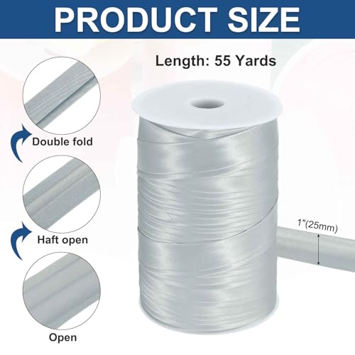MECCANIXITY Double Fold Bias Tape for Sewing, 1 Inch x 55 Yards Satin Bias Binding Tape Continuous Bulk for Quilting Binding Seaming Hemming Fabric Piping DIY Craft, Silver Gray by MECCANIXITY - Image 2