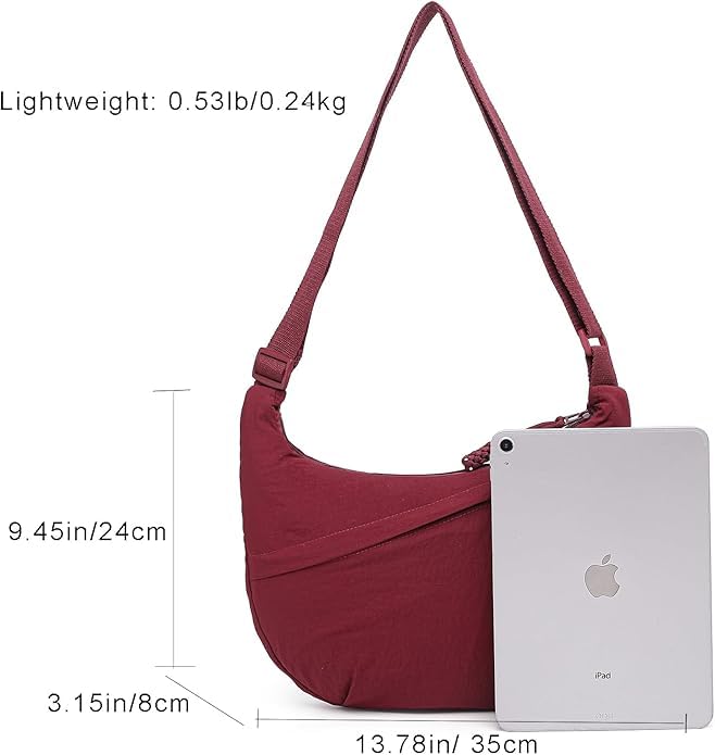 Image of Crescent Crossbody Bag for Women, Nylon Shoulder Tote Handbag with Adjustable Strap, Lightweight Dumpling Sling Bag for Casual Outings, Travel & Everyday Use