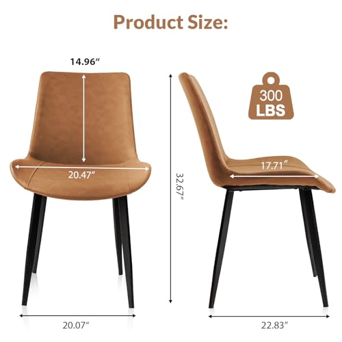 Image of Modern Dining Chairs Set of 8, PU Leather Dining Room Chairs, Upholstered Kitchen Chairs with Ergonomic Backrest & Sturdy Metal Legs, Perfect for Dining Room, Living Room, Brown