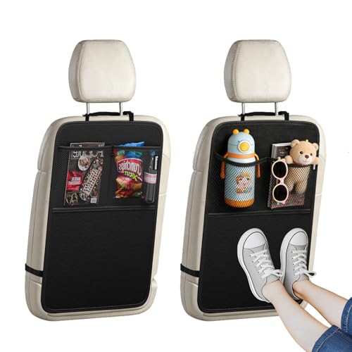 TotCocoon Lot de 2 protège-sièges arrière de voiture, tapis de protection imperméables noirs avec poches de rangement personnalisées, en tissu Oxford 600D...