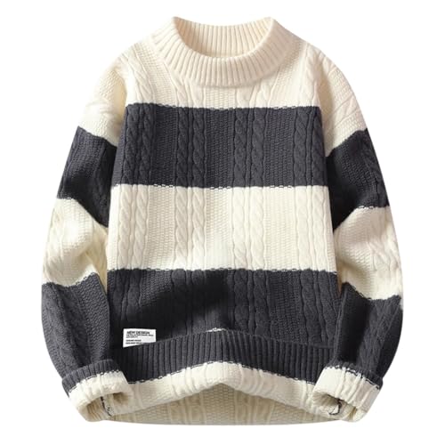 Men Harajuku Pullover Sweater Long Sleeve Patchwork Warm Crew Neck Casual Knit Jumper