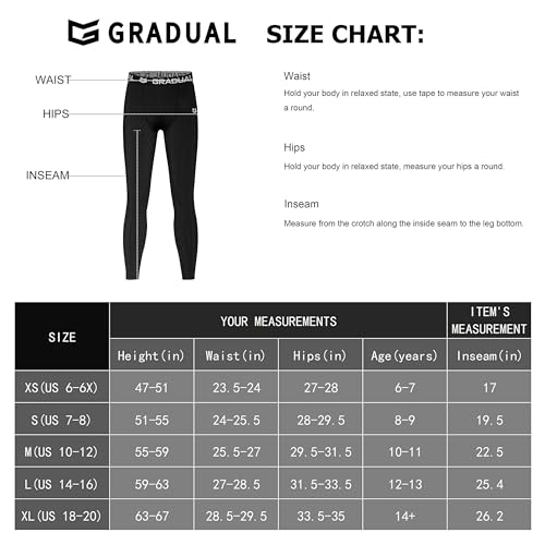 G Gradual Calça de compressão juvenil masculina com camada de base térmica de lã, leggings esportiva