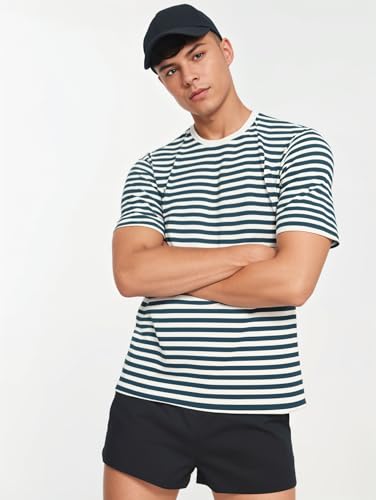 Image of Mack Jonney Oversized | Loose Fit | Half Sleeves 100% Cotton Round Neck Striped T-Shirt for Men-MACK640651