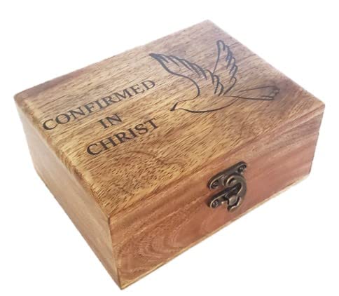 RK CollectionsRK Collections Confirmed in Christ Trinket Keepsake Jewelry Box. Confirmation Rosary Box Holder. First Communion Box., 5.75 inch Long x 4.75 inch Wide x 2.5 inch Height