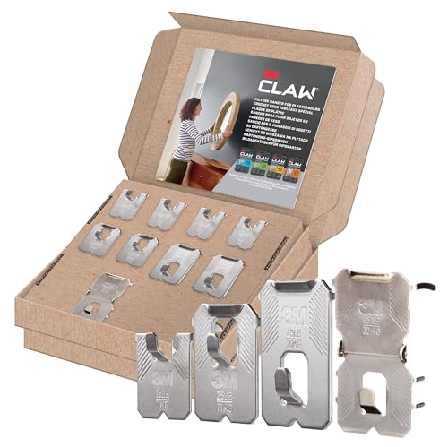 3M CLAW Plasterboard Picture Hanger Assorted Pack - 9 Hooks for Heavy Items Mirrors & Home Décor - No Tools Needed (7kg 11kg 20kg 30kg)