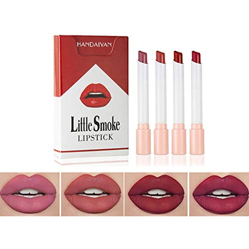 Eyret Lipstick Set Matte Waterproo Lipsticks Tube Nude Long-lasting Lip Stick Suit Smoke for Women and Girls(4Pcs)(E-Set A)