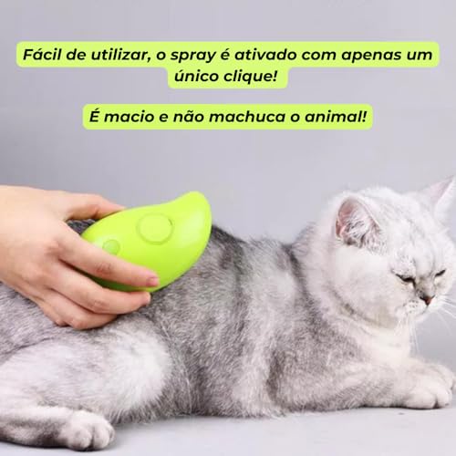Escova Para Gatos A Vapor 3 Em 1 Pente Autolimpante Recarregável Escova Vaporizador Cabo USB Premium