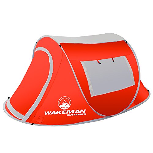 Pop-up Tent 2 Person, Water Resistant Barrel Style Tent for Camping with Rain Fly and Carry Bag, Sunchaser 2-Person Tent by Wakeman Outdoors (Red)