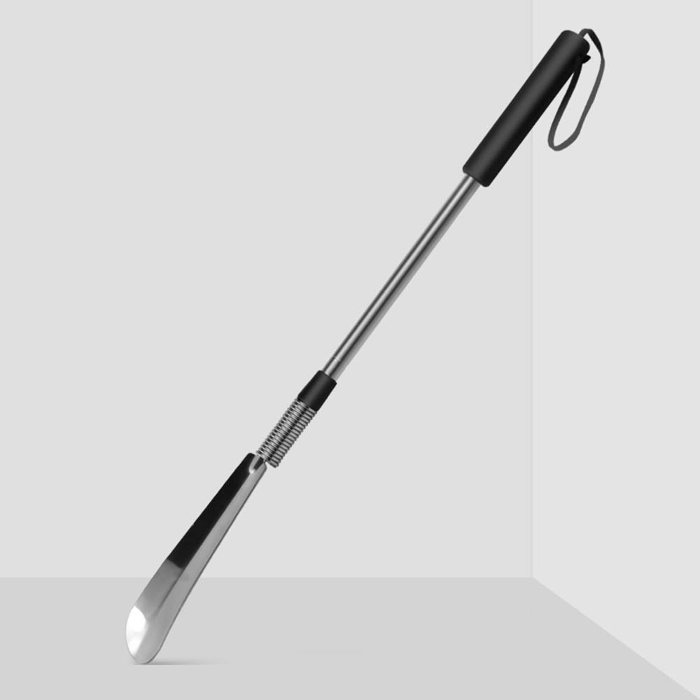 Schuhlöffel, teleskopischer Edelstahl-Schuhlöffel, Metall-Schuheimer, Langer Schuhheber, Langer Schuhlöffel für Faule Faule (Farbe: Schwarz, Größe: Einheitsgröße) (Schwarz, Einheitsgröße)