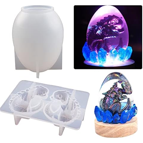 Keyzone 3D Dragon Egg Silicone Resin Casting Mold Set, Crystal Transparent Lava Dragon Egg Resin Mould, Fondant Molds Epoxy Silicone Molds for Fondant Cake Decorating, Concrete, Cement, Polymer Clay Cover