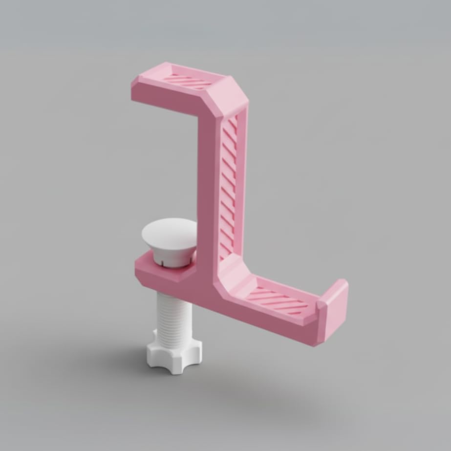 Image of Aesthetic Headphone Hook | Desk-Mounted Headphone Hanger | Durable, Space-Saving & Scratch-Free Stand for Gaming, Office, and Home Setup (Multi-Color) (Pink & White)