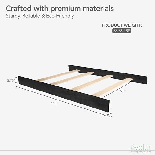 Image of Evolur Full-Size Bed Conversion Rails, Designed & Tested Cribs, Durable Hardwood Build with Secure Mattress Slats, Easy Assembly - Onyx