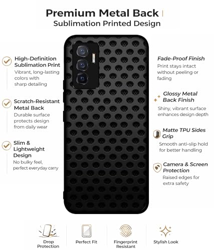 Image of Black Circle Design Premium 2D Printed Metal Back Case Cover for Vivo V23E 5G / Y75 4G