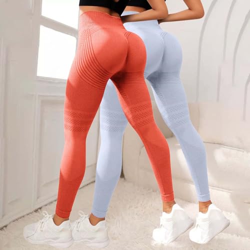 Leggings sin costuras de compresión con efecto push up color naranja 2