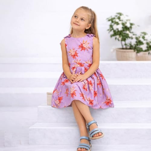Image of Miss Lavish London Kid Dress for Girls, Shoulder Bow Printed Party Dress, Summer Dress for Girls, Kids Printed Dress for Birthday, Vacation, Wedding & Festival Girls Dresses