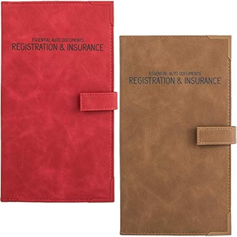 PlusXpres Auto Insurance and Registration Card Holder - Vehicle Glove Box Document Organizer - Car Essential Paperwork Holder for DMV, AAA, Contact Information Cards - RED + BROWN BUNDLE Cover