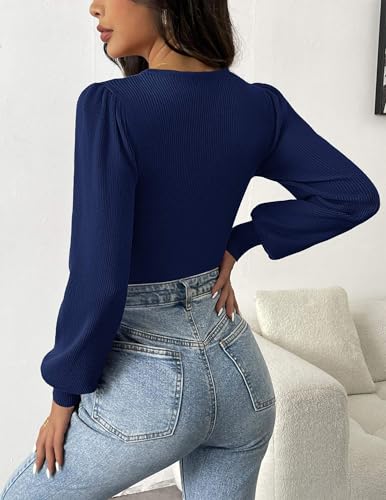 Image of Zeagoo Womens Sweaters Long Sleeve Bodysuits 2026 Fall Crewneck Puff Knit Pullover Tops