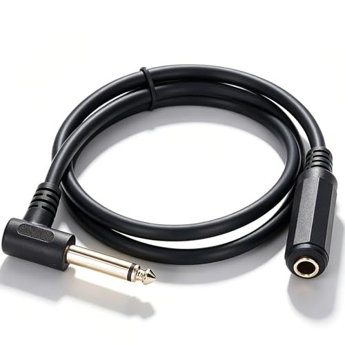 AmiCera Cable de audio corto de 6,35 en ángulo recto de 50 cm, 1/4 estéreo TRS para guitarra, AMP, síntesis, amplificador, altavoz, piano (estéreo)