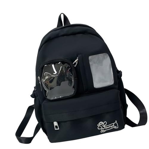 Mochila Itabag estética negra para escuela y bolsa de día transparente con inserto anime