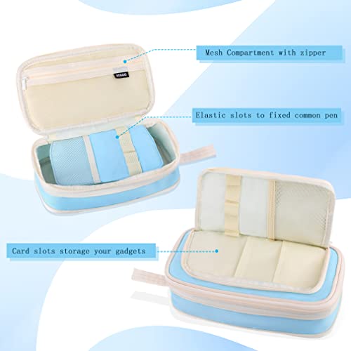Image of iSuperb Large Capacity Pencil Case Light Blue Pencil Pouch Portable Pen Bag with 2 Compartments Pen Organizer Gifts for School Teen Boys Girls Men Women