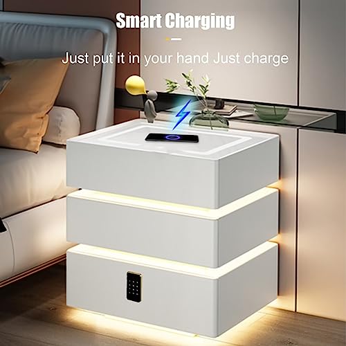 Table de chevet intelligente noire avec chargeur USB et coffre-fort à code - 6