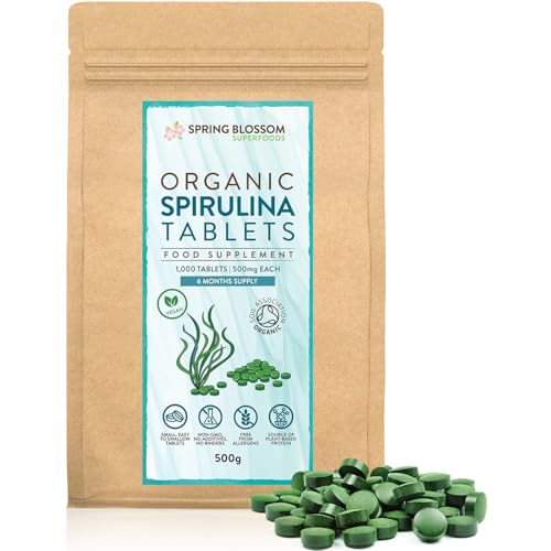 500G Organic SPIRULINA Tablets [1000 x 500mg] Natural Dietary Food Supplement Premium Quality Non-GMO Vegan Detox Superfood Rich in Protein Vitamins Amino Acids Iron - Soil Association Certified