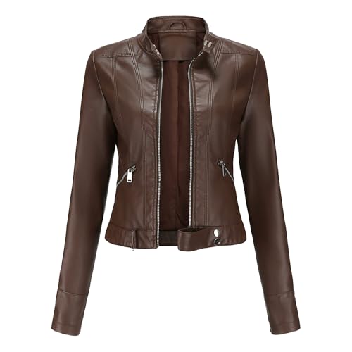 Blouson bomber de moto court femme veste similicuir matelassé ajusté à revers rock noir