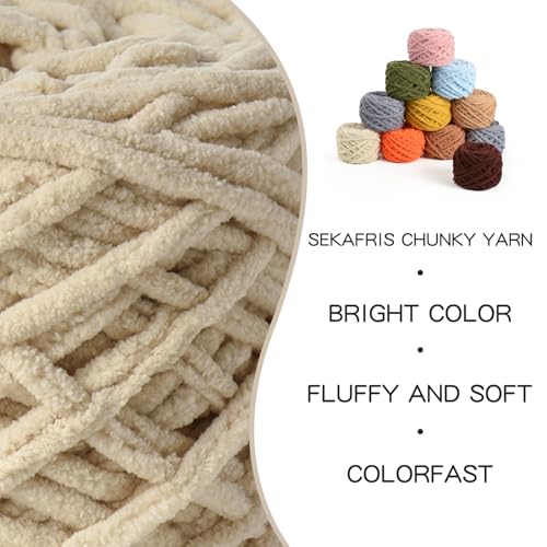 Image of 3 Pack Fluffy Chenille Chunky Yarn for Crocheting 100g(65.6yd) - Baby Yarn for Crocheting Soft - Velvet Yarns for Crochet Blanket - Amigurumi Crochet Yarns (Beige)