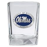Heritage Pewter University of Mississippi Ole Miss Square Shot Glass | Hand-Sculpted 1.5 Ounce Shot Glass | Intricately Crafted Metal Pewter Alma Mater Inlay