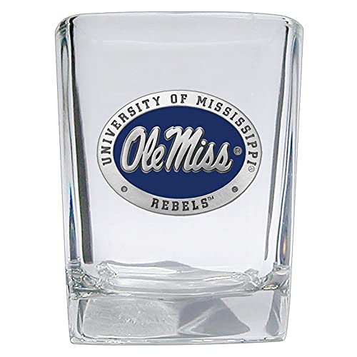 Heritage Pewter University of Mississippi Ole Miss Square Shot Glass | Hand-Sculpted 1.5 Ounce Shot Glass | Intricately Crafted Metal Pewter Alma Mater Inlay