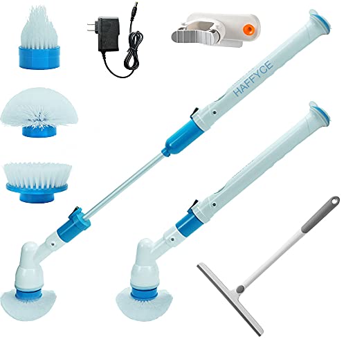Electric Spin Scrubber,Electric Cleaning Brush,Shower Scrubber,Power Scrubber with Long Handle and Cordless,Rechargeable Scrubber for Tile Floor Bathtub Bathroom and Home(with Shower Squeegee)