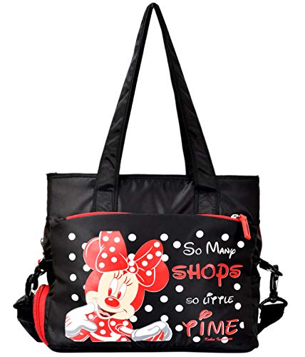 Image of Kuber Industries Women's Disney Print Satin Twill Fabric Stylish Shopping,Travel Handbag, Black-KUBMART01949