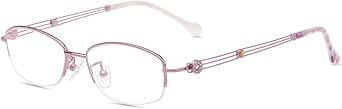 HELES Vintage Blue Light Blocking Reading Glasses for Women, Oval Semi Rimless Metal Frame Readers