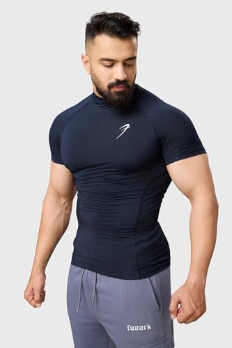Image of Men Half Sleeves Slim Fit Compression High Neck Sports and Gym Tshirt