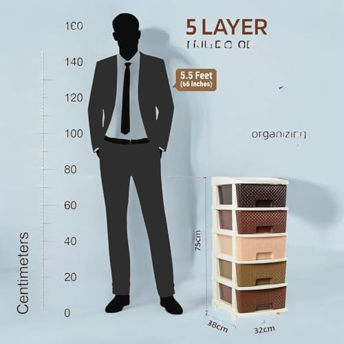 Image of Plastic Modular Drawer Storage Chest Of Drawers Organizer Storage Box, Large Stomo Racks For Multipurpose Anti-slip Shoes Organizers (Coffee & Chocolate, 5 Layer)