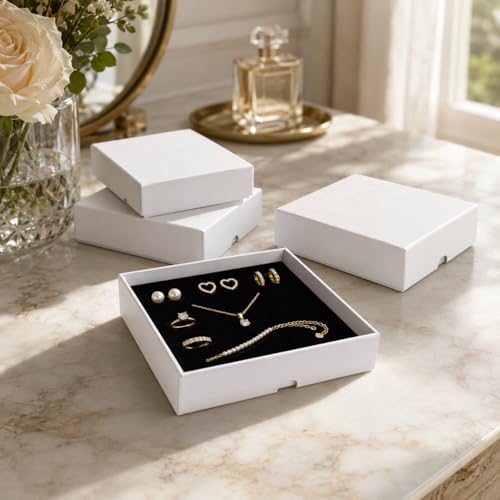 10 Pack White Jewelry Gift Boxes with Lid, 9x7x1.7cm Cardboard Jewelry Storage Boxes with Velvet Foam Insert for Necklace Bracelet Earrings Gift Packaging Display by UFCAAAA - Used condition - Image 4