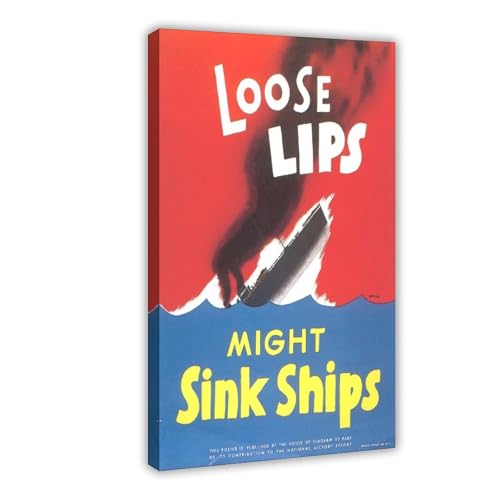 Impression sur toile vintage Loose Lips Sinks Ships cadre suspendu 50x75 cm