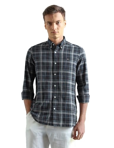 Image of Arrow Sport Men Slim fit Cotton Checked Long Sleeves Spread Collar Shirt