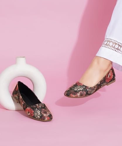 Image of JM LOOKS Elegant Women Floral Print Pointed Toe Ballerina Flats Comfort Walking Slip On Shoes