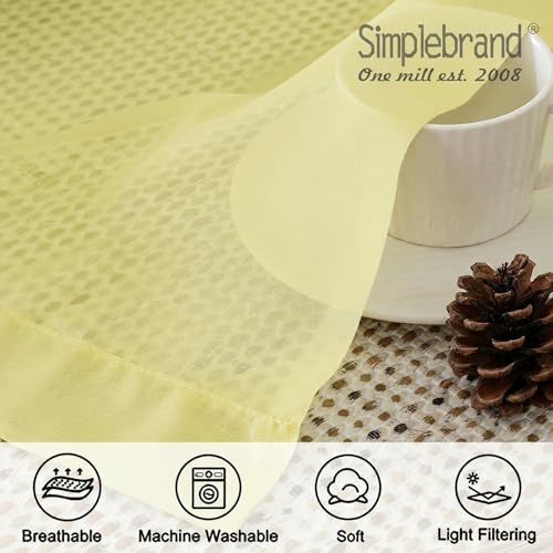 Image of Simplebrand Light Yellow Rod Pocket Top Solid Voile Sheer Curtains for Bedroom, 54 Inch Length Drapes Set of 2, Lightweight and Light Filtering Elegant Curtains Panels Window Treatment, 42Wx54L