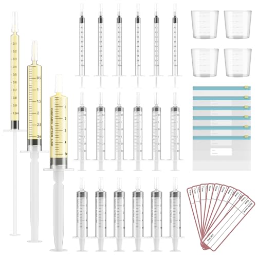 Image of 60 Sets 1/3/5Ml Colostrum Collector Kit Include 1/3/5ml*20 No Needle Sterile Syringes with Cap, 4 Measuring Cup, 6 Zip-lock Storage Bags, 60 Labels for Breast Milk Collector