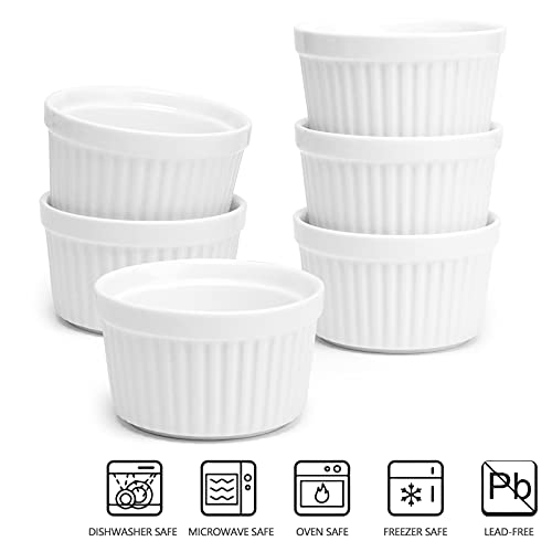 Amhomel SOUFFLEDISH-4OZ-WHITE-6 Porcelain Souffle Dishes Ramekins Bakeware Set thumb #1