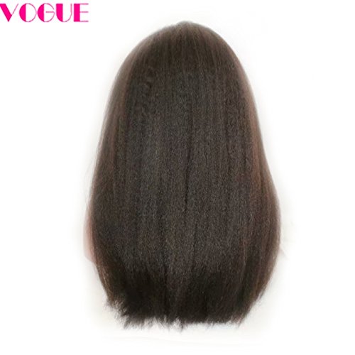 Glueless Full Lace Human Hair Wigs Afro Yaki Kinky Straight Lace Front Wig Brazilian Coarse Hair for Black Women (18"LaceFrontWig)