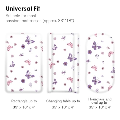 Image of Little Grape Land Bassinet Sheets 4 Pack, 33 inch x 18 inch Fitted Bassinet Sheets Up to 4 inch Deep Pocket, Ultra Soft Baby Bassinet Fitted Sheets for Bassinet Mattress, Butterfly Bloom