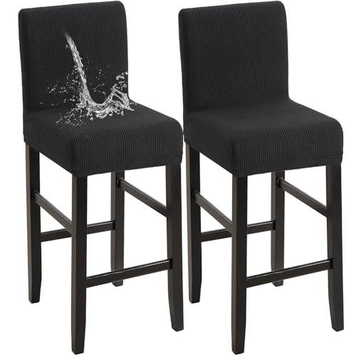 Image of YISUN Waterproof Bar Stool Covers, Stretch Barstool Slipcovers with Backs, Removable Washable Pub Tall Chair Slipcover, Counter Chair Seat Protector Cover, Jacquard Black 2 Pack